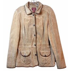 Eddie Bauer Authentic Seattle Suede Washable Tan‎ Jacket Women's Tall XL Y2K